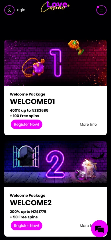 Love Casino mobile browser promotions area with welcome package details